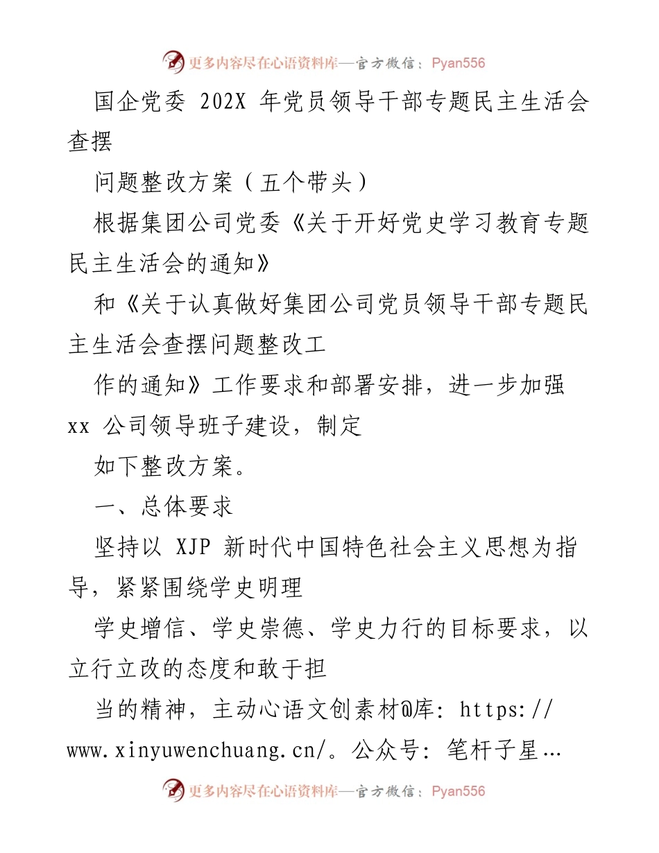 [整改方案] 党内会议 - 党员领导干部专题民主生活会整改措施方案.docx_第1页