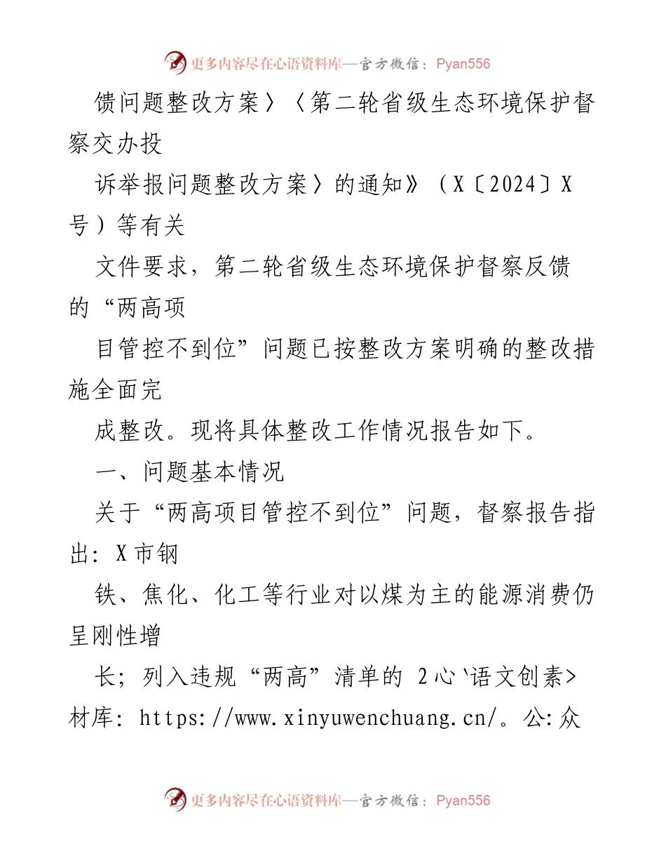 [整改报告] 生态环境保护督察 - X市省级生态环境保护督察反馈问题整改情况报告.docx_第2页