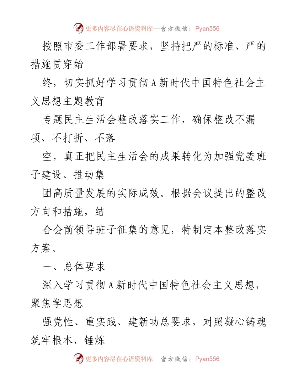 [整改方案] 专题民主生活会 - 确保整改落实，推动高质量发展.docx_第1页
