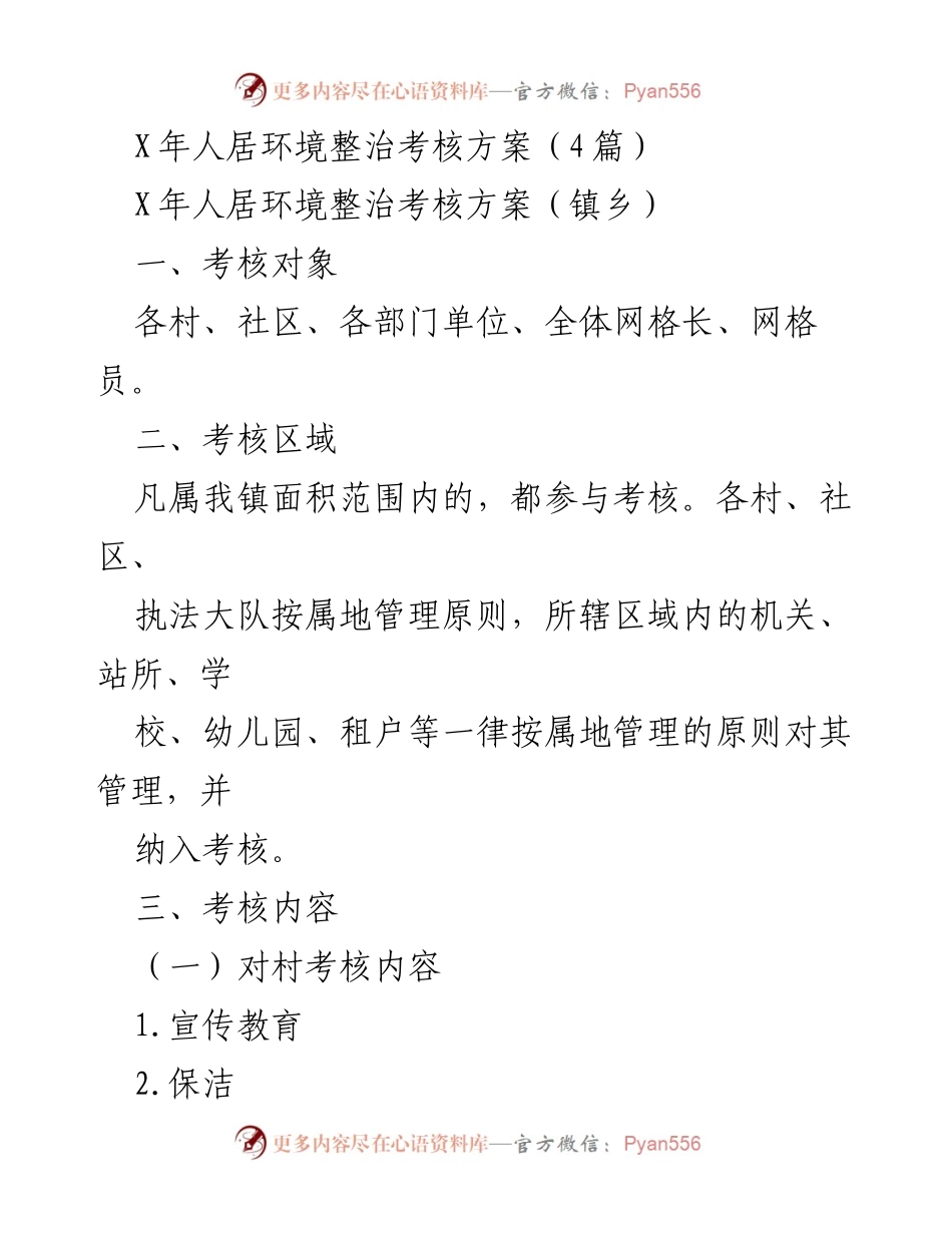 [考核方案] 镇乡 - X年人居环境整治考核方案概述.docx_第1页
