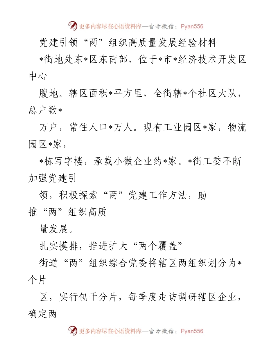 [经验材料] 党建工作 - 党建引领“两”组织高质量发展的探索与实践.docx_第1页