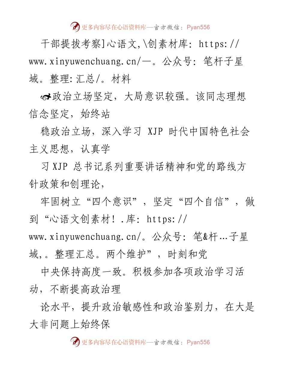 [考察材料] 干部提拔 - 干部提拔考察材料总结.docx_第1页