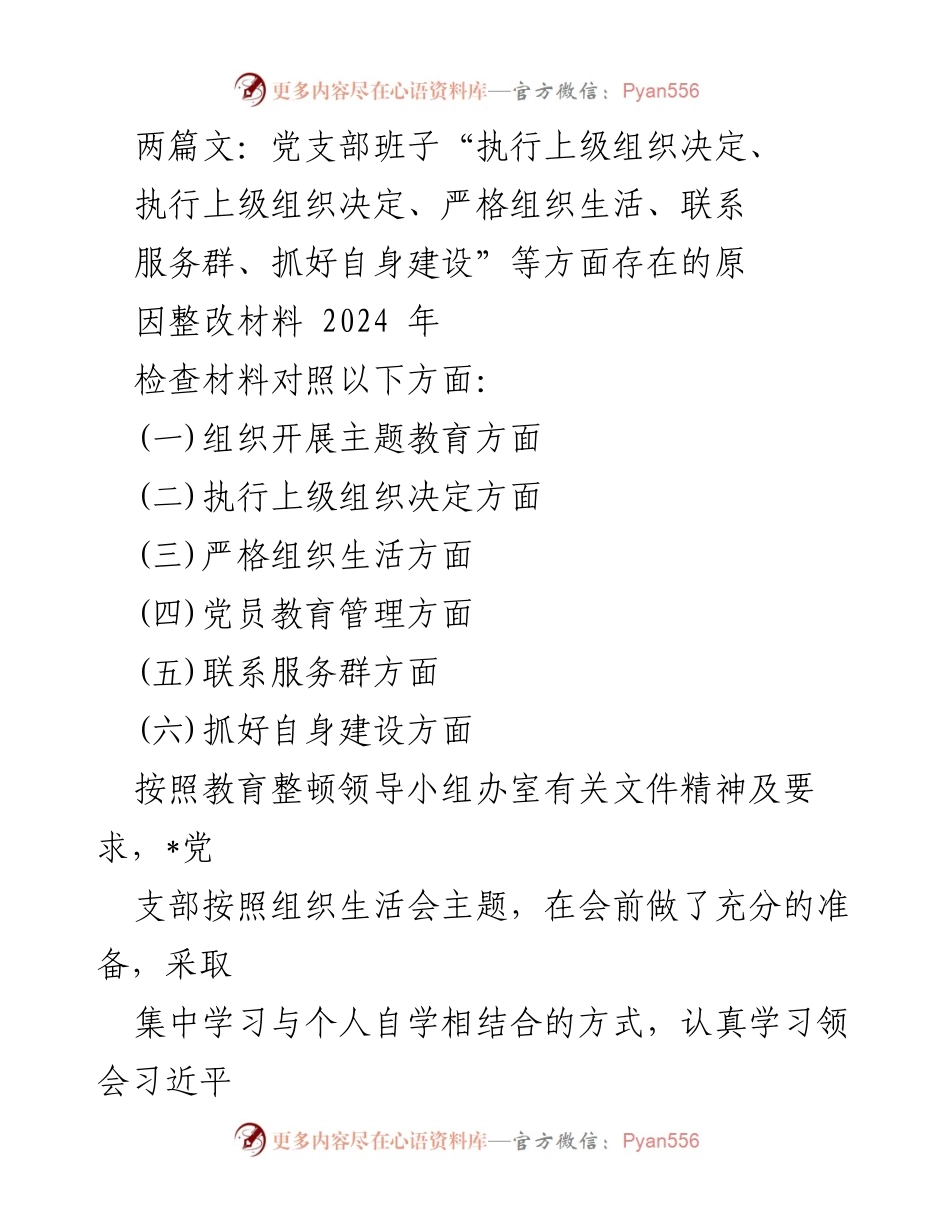 [整改材料] 党支部组织生活会 - 党支部整改情况对照检查报告.docx_第1页