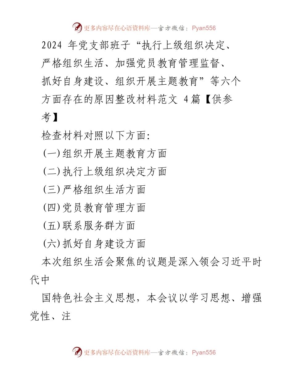 [整改材料] 党支部组织生活会 - 2024年党支部整改材料范文分析.docx_第1页