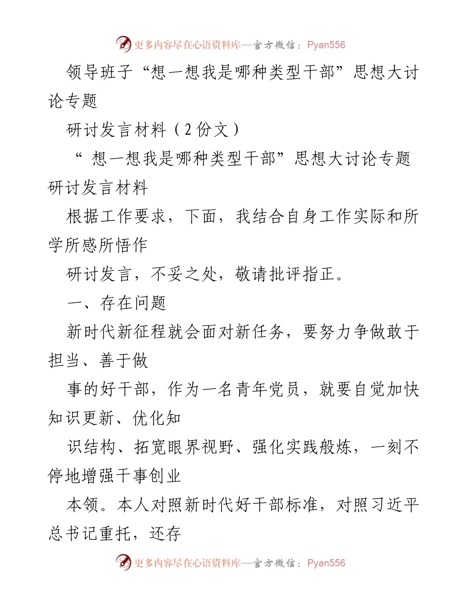 [研讨发言] 领导班子思想大讨论 - “我是哪种类型干部”自我反思与提升路径.docx_第1页