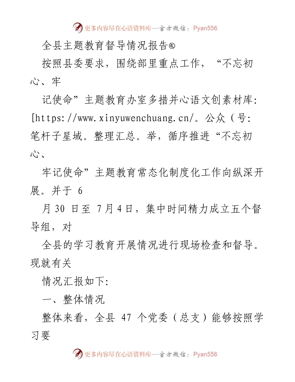 [督导报告] 主题教育 - 全县主题教育督导情况总结报告.docx_第1页