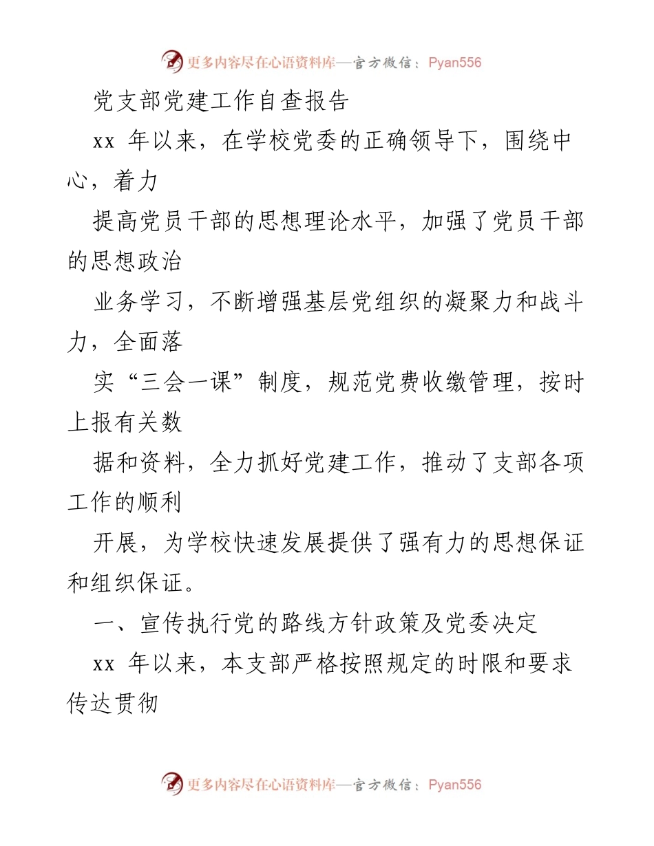 [自查报告] 党支部 - 党建工作自查总结报告.docx_第1页