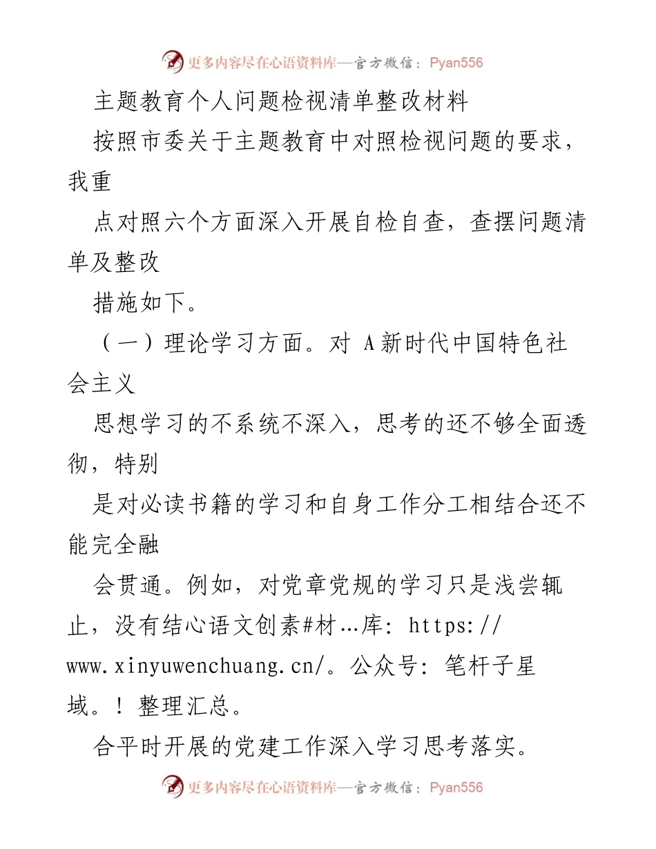 [整改材料] 主题教育 - 个人问题检视与整改措施总结_1.docx_第1页
