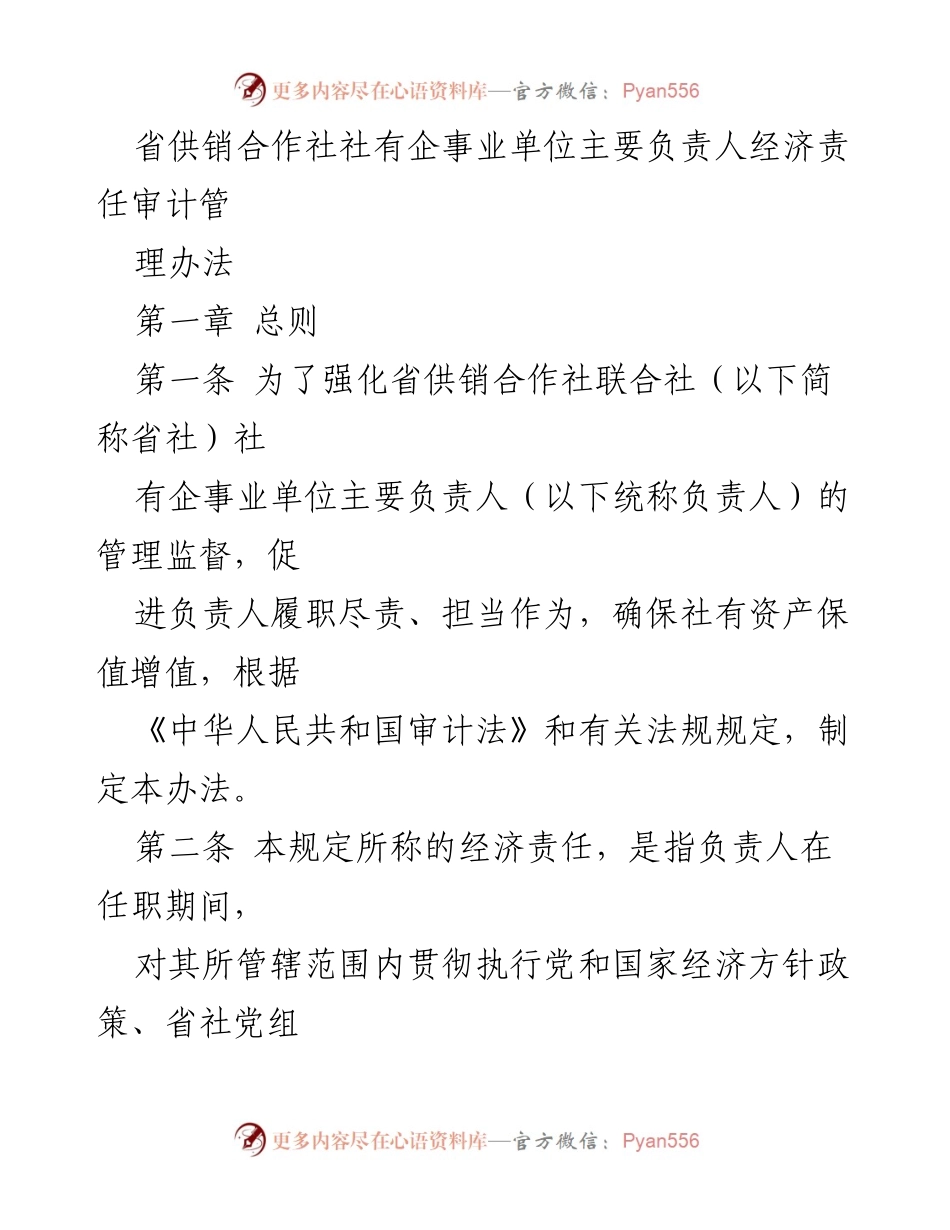[管理办法] 省供销合作社 - 省供销合作社社有企事业单位负责人经济责任审计管理办法.docx_第1页