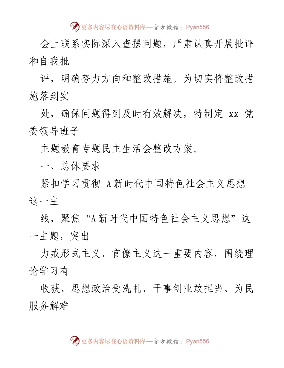 [整改方案] 主题教育民主生活会 - 2023年主题教育民主生活会班子整改方案.docx_第2页