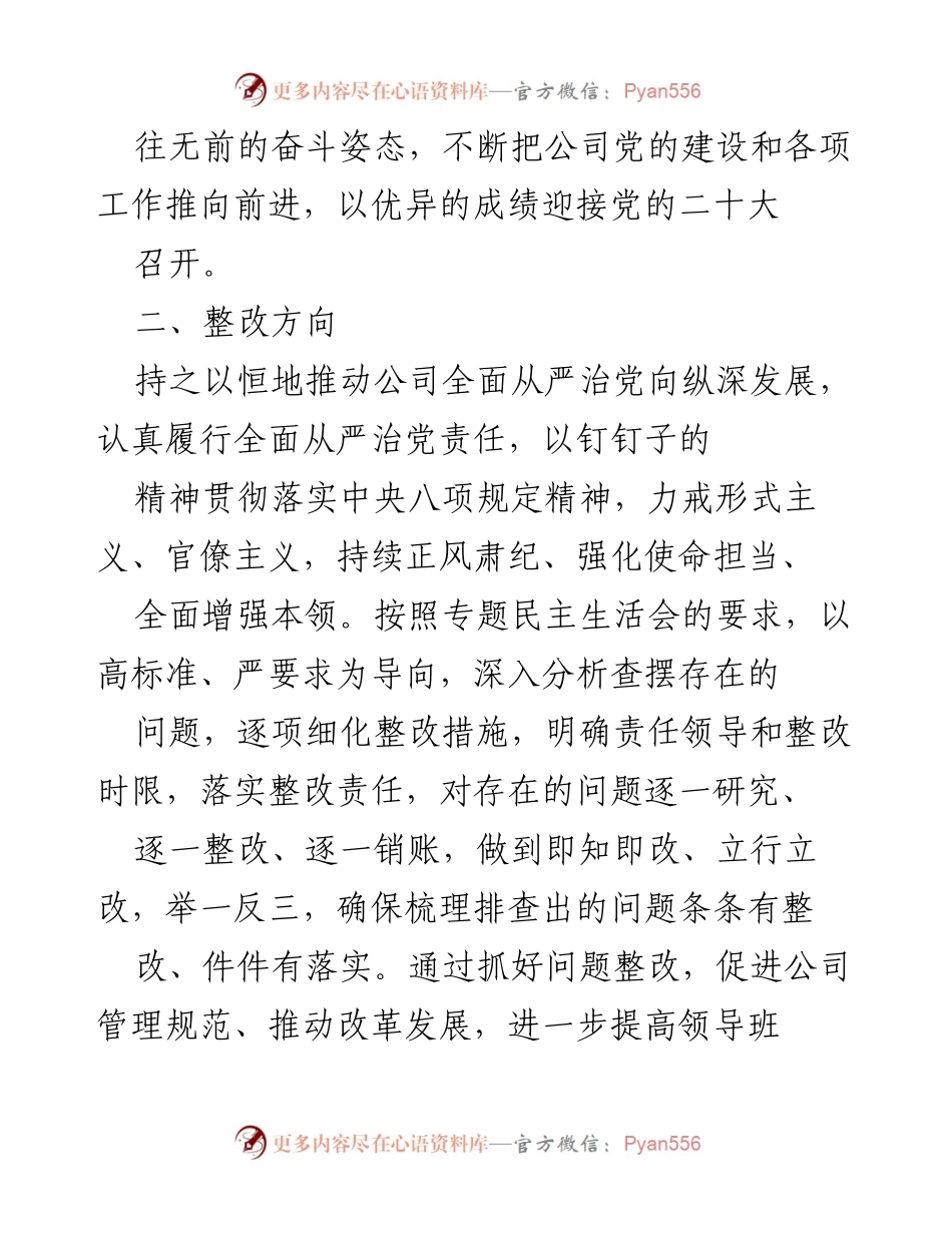 [整改方案] 专题民主生活会 - 公司领导班子整改方案.docx_第2页