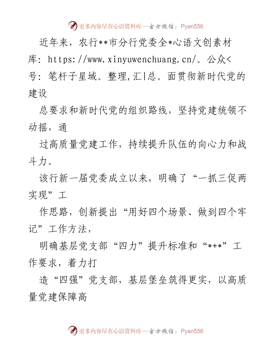 [经验材料] 党建工作总结 - 高扬旗帜筑为民初心，聚力发展显大行担当.docx_第2页