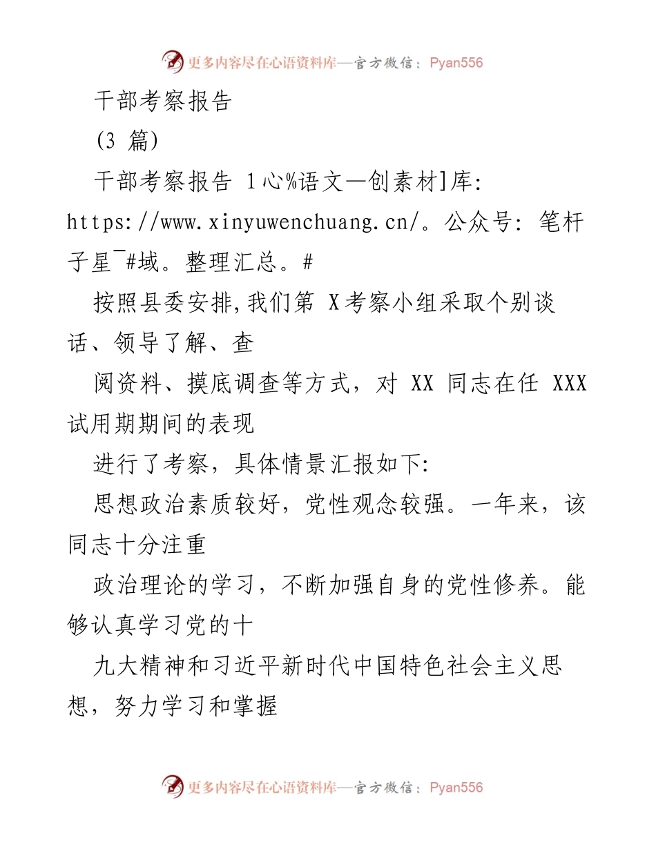 [考察报告] 干部考察 - XX同志试用期表现考察报告.docx_第1页