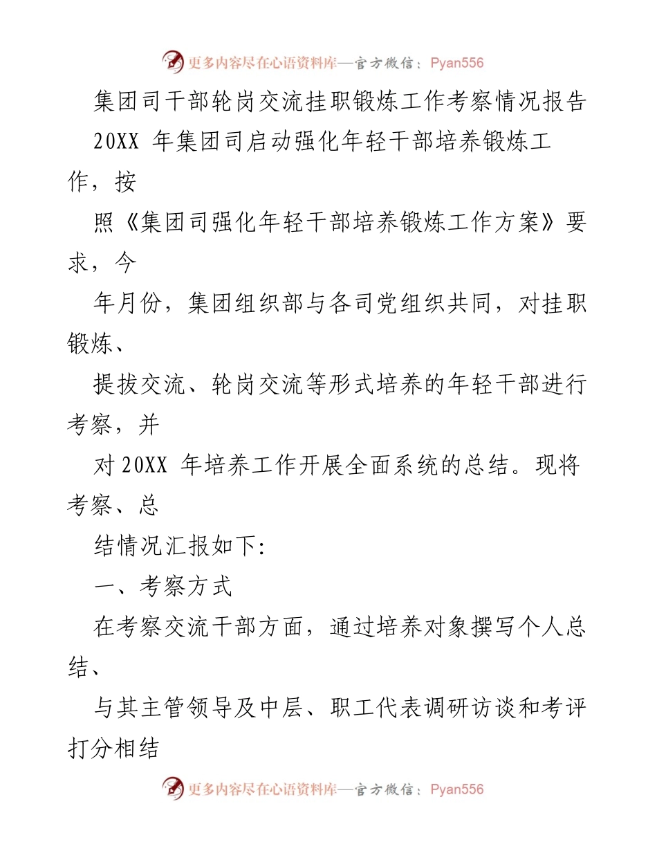 [考察报告] 年轻干部培养 - 年轻干部轮岗交流考察总结报告.docx_第1页