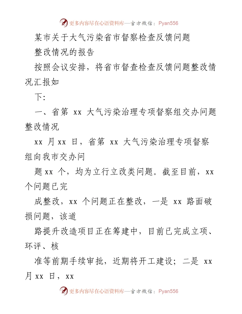 [整改报告] 生态环境督察 - 某市大气污染整改情况汇报.docx_第1页