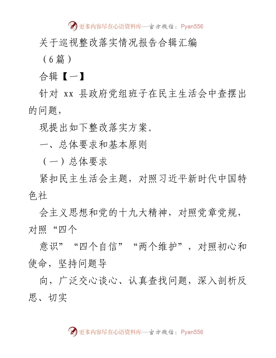[整改报告] 政府党组 - 巡视整改落实情况报告合辑.docx_第1页