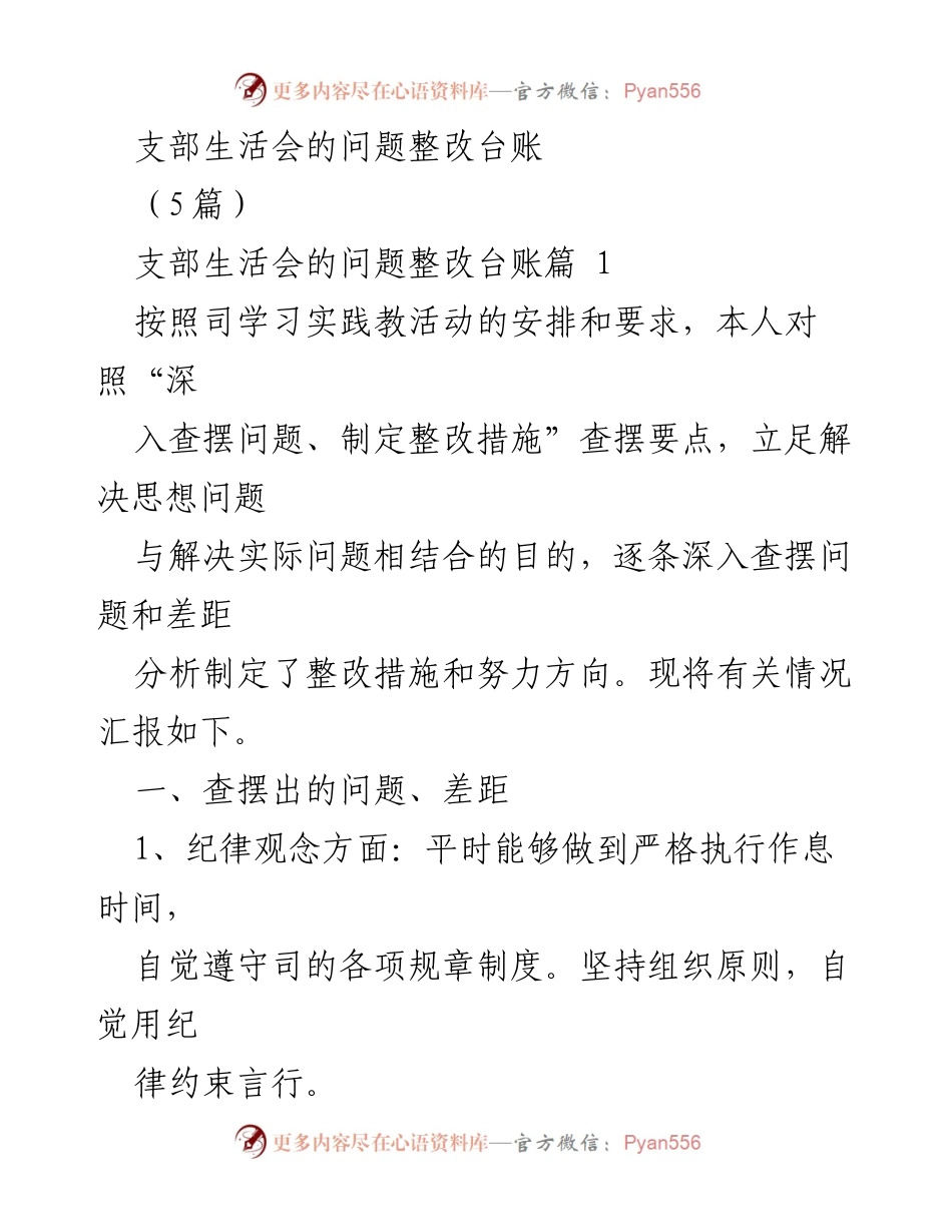 [整改台账] 支部生活会 - 深入查摆问题与整改措施汇报.docx_第1页