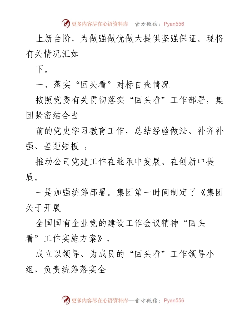 [情况汇报] 企业党建工作会议 - 贯彻落实“回头看”工作情况汇报.docx_第2页