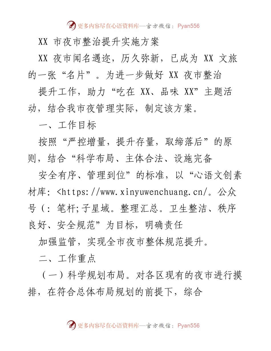 [方案] 政策实施 - XX市夜市整治提升实施方案.docx_第1页