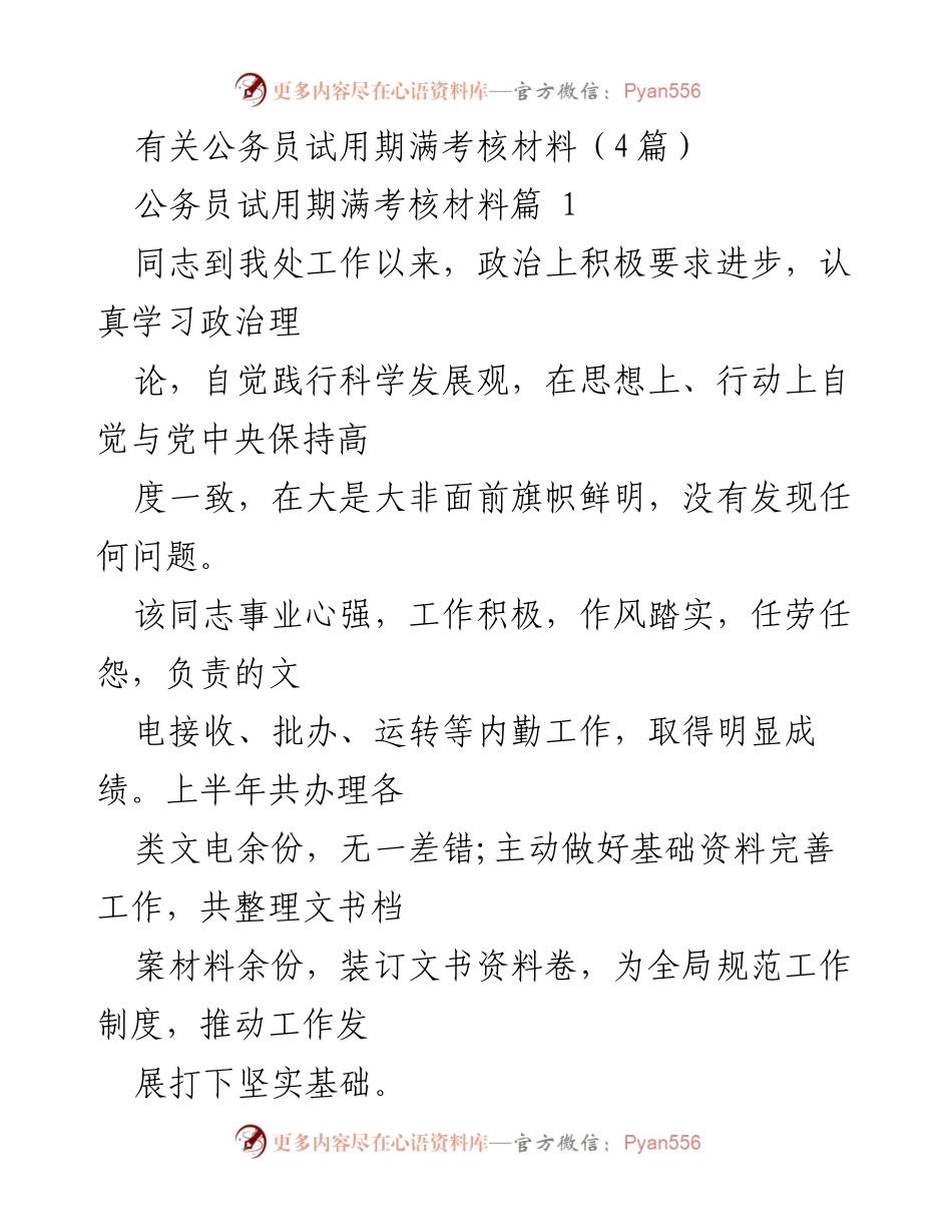 [考核材料] 公务员试用期满 - 公务员试用期满考核总结报告.docx_第1页