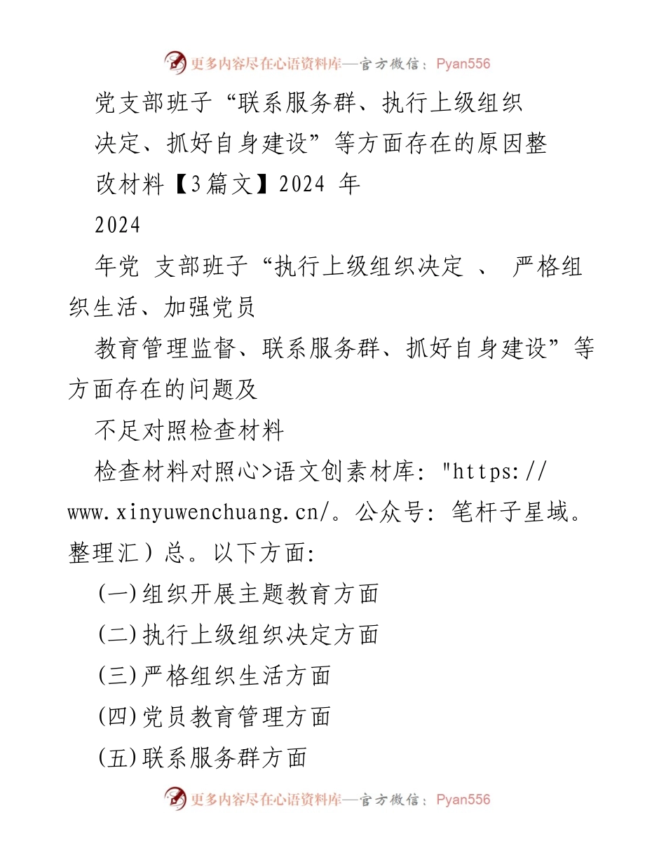 [整改材料] 党支部民主生活会 - 党支部班子存在问题整改对照检查材料.docx_第1页