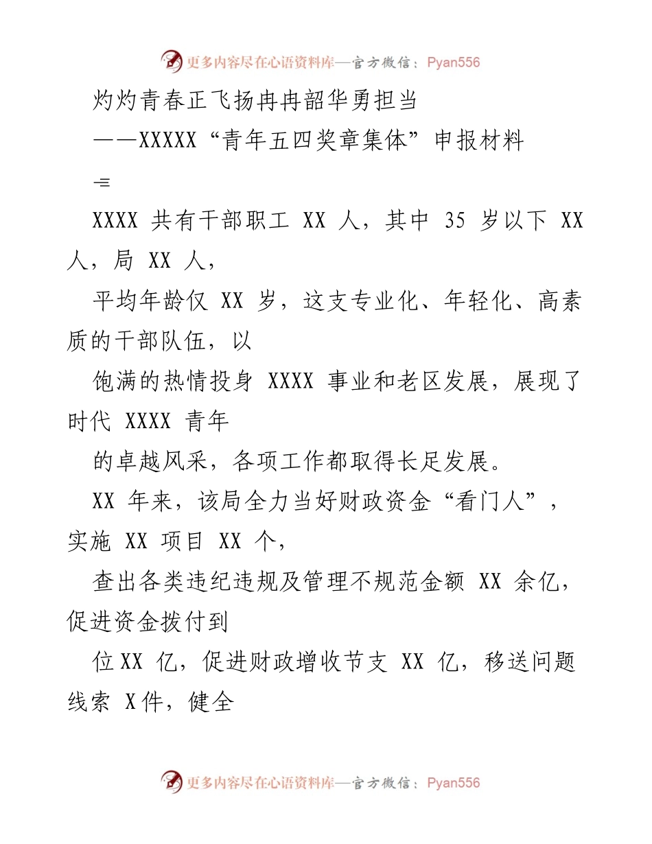 [申报材料] 青年五四奖章 - 展现时代青年的卓越风采与担当.docx_第1页