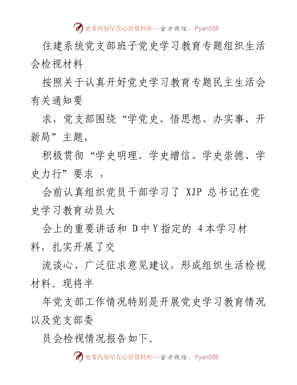 [检视材料] 党支部组织生活会 - 党史学习教育专题检视与工作总结.docx_第1页