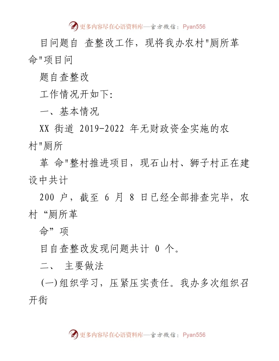 [整改报告] 农村厕所革命项目 - XX街道农村“厕所革命”项目自查整改情况报告.docx_第2页