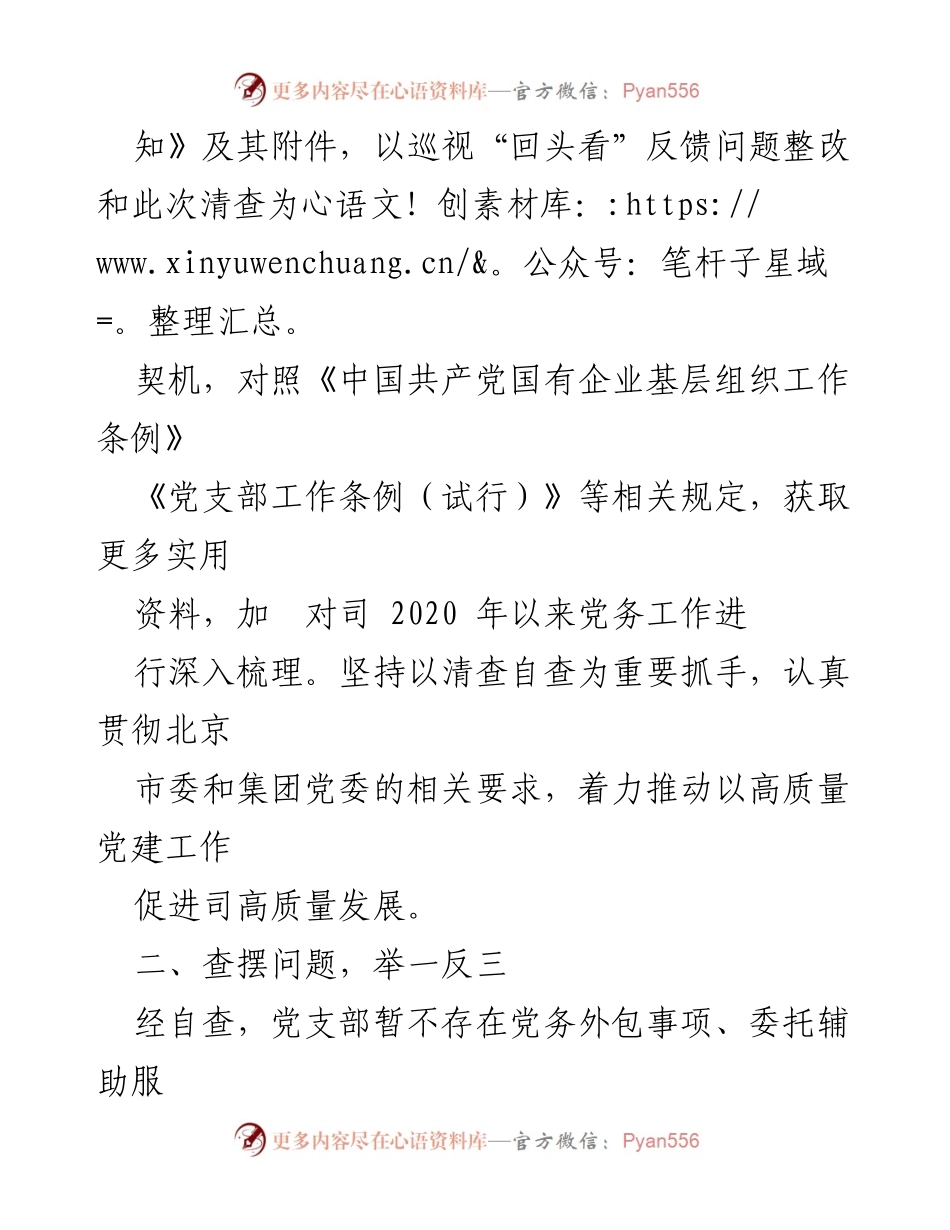 [自查报告] 党务工作 - 党支部关于清查整治党务工作突出问题的自查报告.docx_第2页