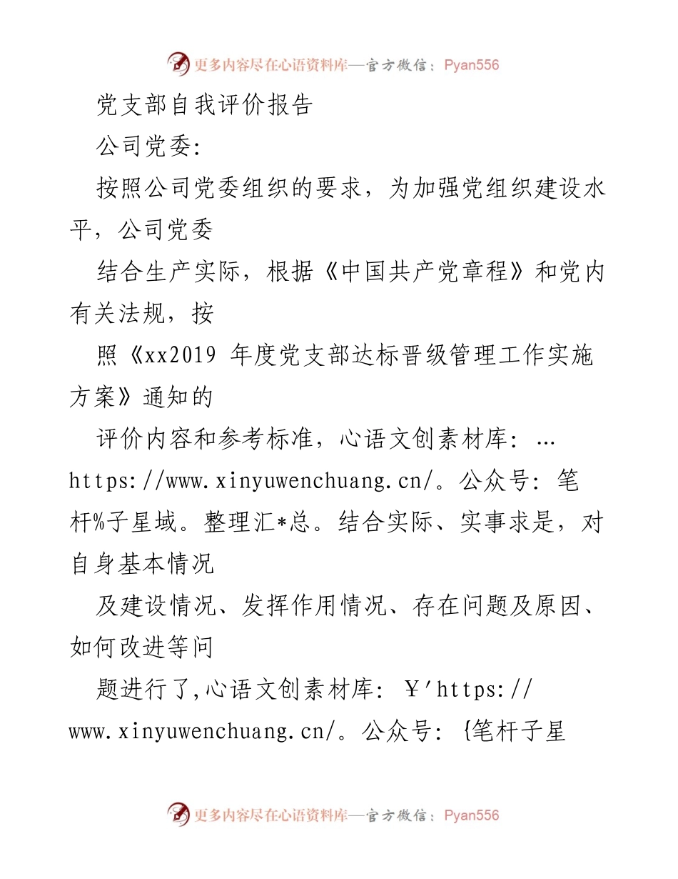 [自我评价报告] 党支部建设 - 党支部自我评价及工作总结报告.docx_第1页
