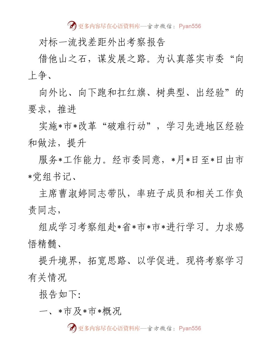 [考察报告] 学习考察 - 对标一流，提升服务能力的考察报告.docx_第1页