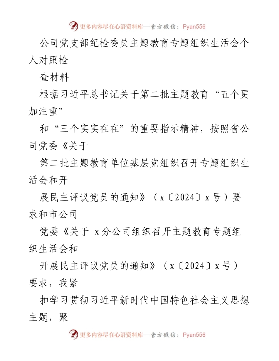 [检查材料] 党支部组织生活会 - 个人对照检视与整改情况总结.docx_第1页
