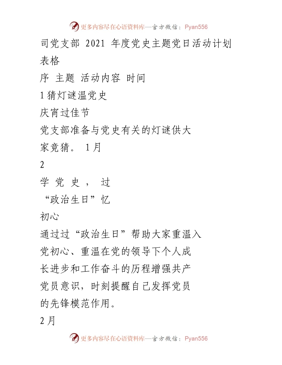 [活动计划] 党支部年度活动 - 2021年度党史主题党日活动计划.docx_第1页