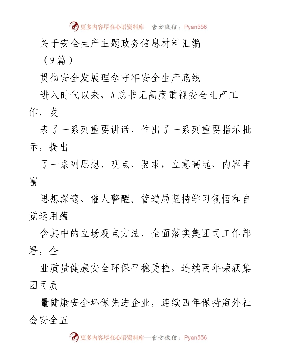 [政务信息材料] 安全生产工作会议 - 安全生产理念与实践的汇编.docx_第1页