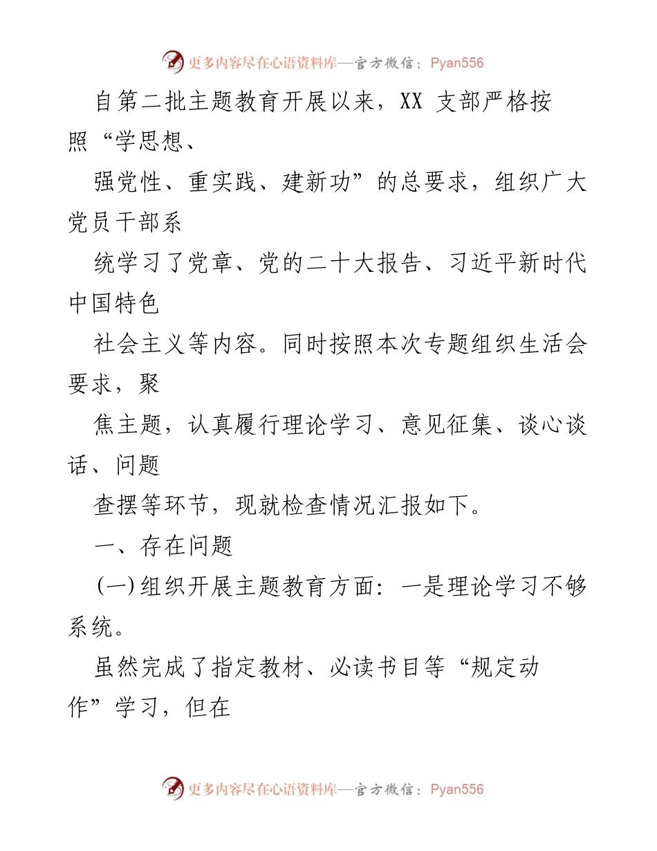 [整改材料] 党支部专题组织生活会 - 2024年党支部班子整改问题汇报_2.docx_第2页