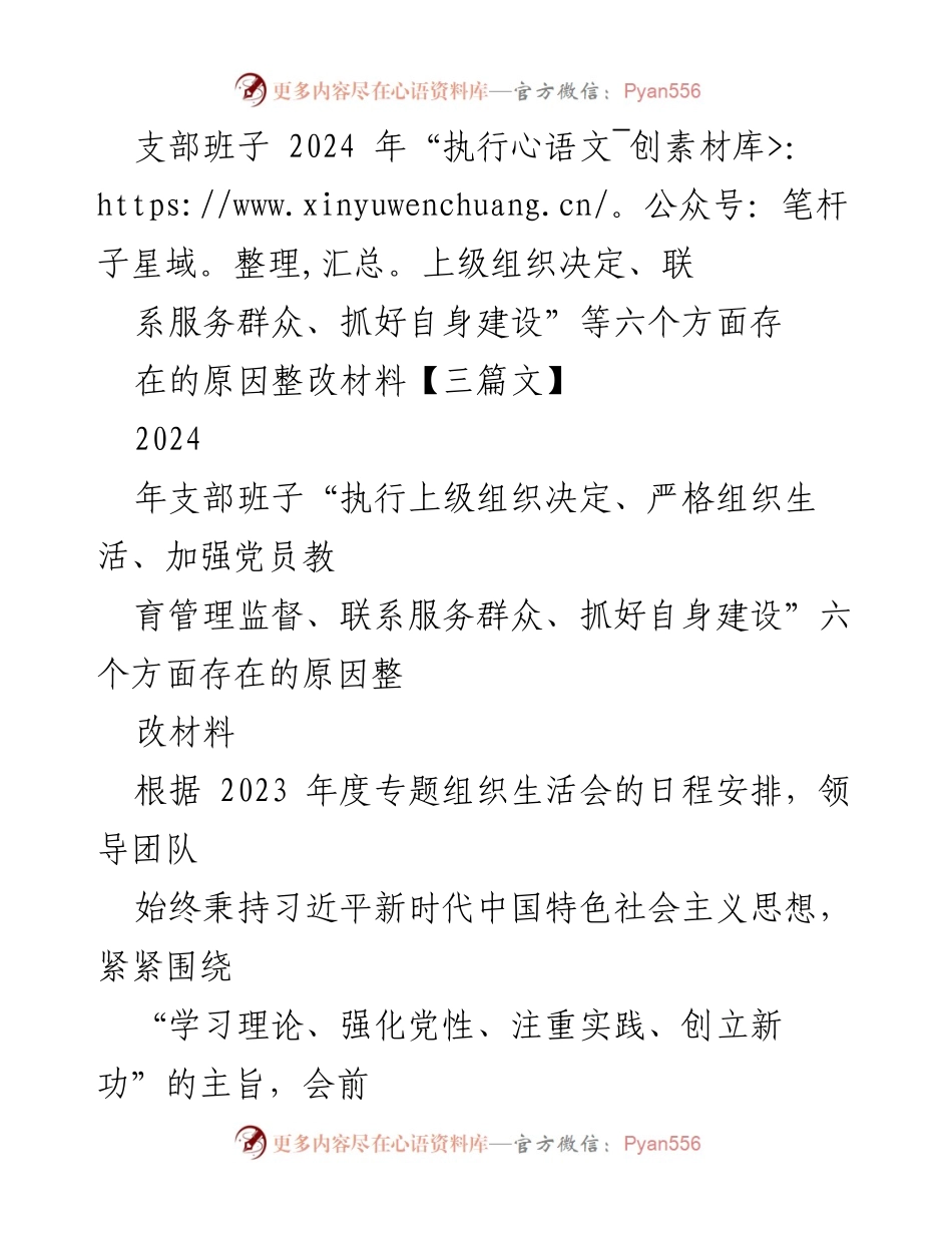 [整改材料] 组织生活会 - 支部班子2024年整改措施分析与落实情况.docx_第1页