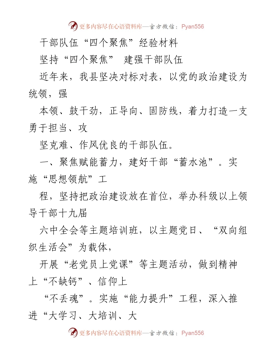 [经验材料] 干部队伍建设 - 坚持“四个聚焦” 打造担当有为的干部队伍.docx_第1页