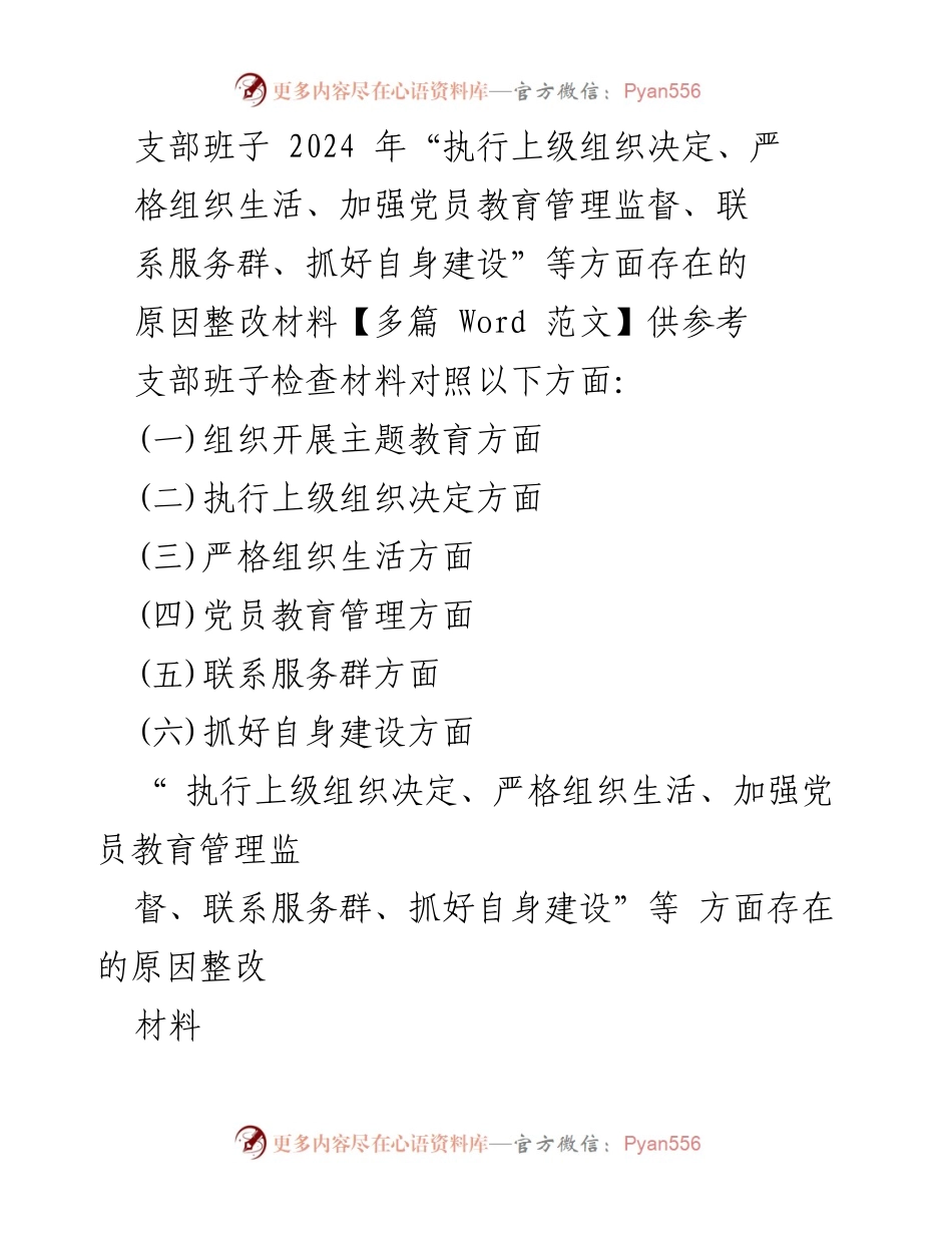 [整改材料] 支部班子会议 - 2024年支部班子整改措施汇报.docx_第1页
