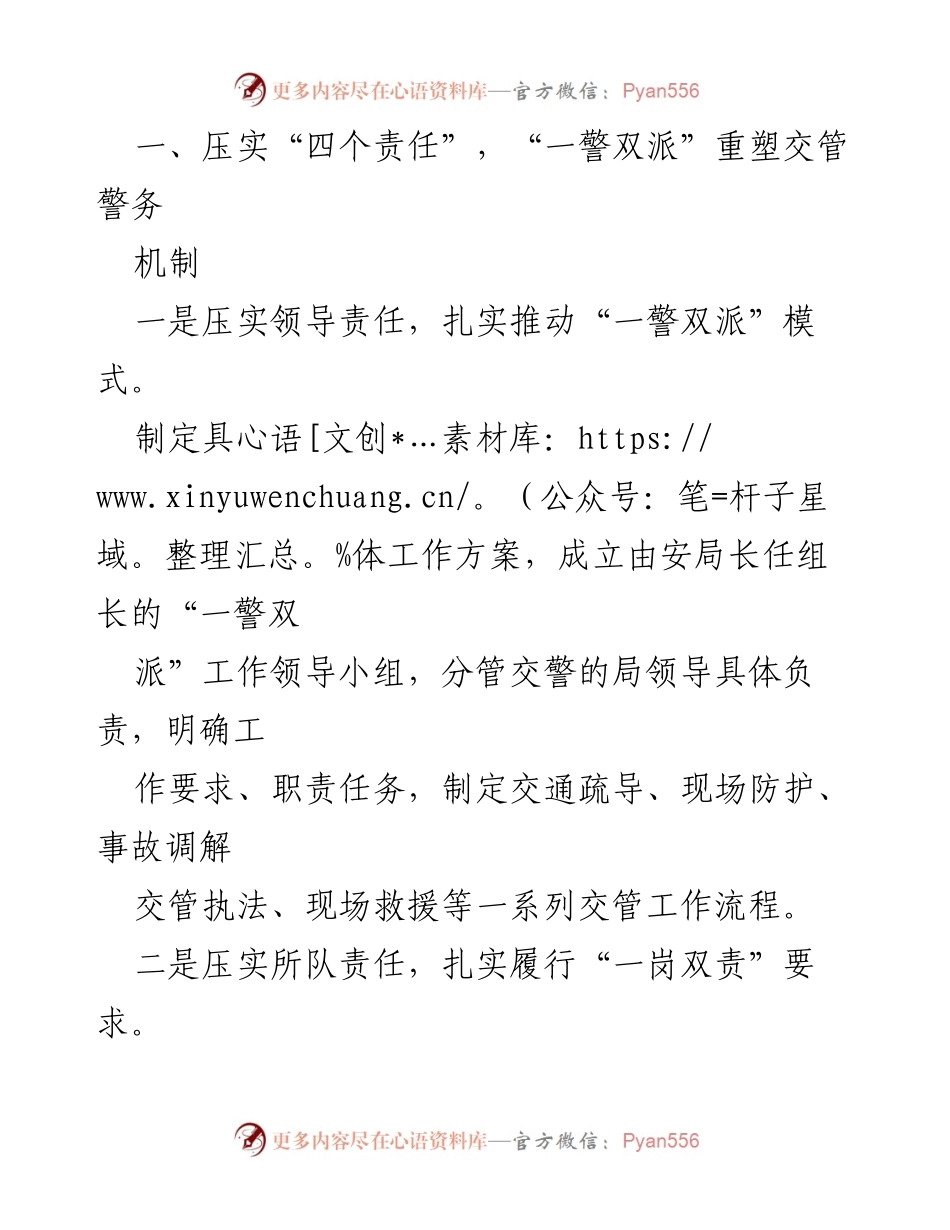 [经验交流材料] 交管警务机制改革 - 提升交管警务效能的“一警双派”经验分享.docx_第2页