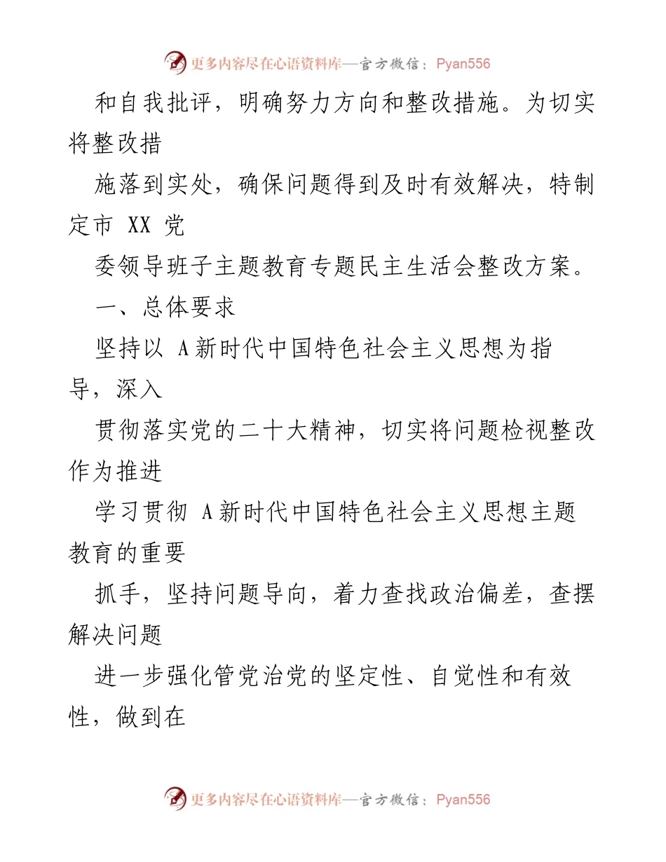 [整改方案] 党委民主生活会 - 2023年主题教育专题民主生活会整改方案.docx_第2页
