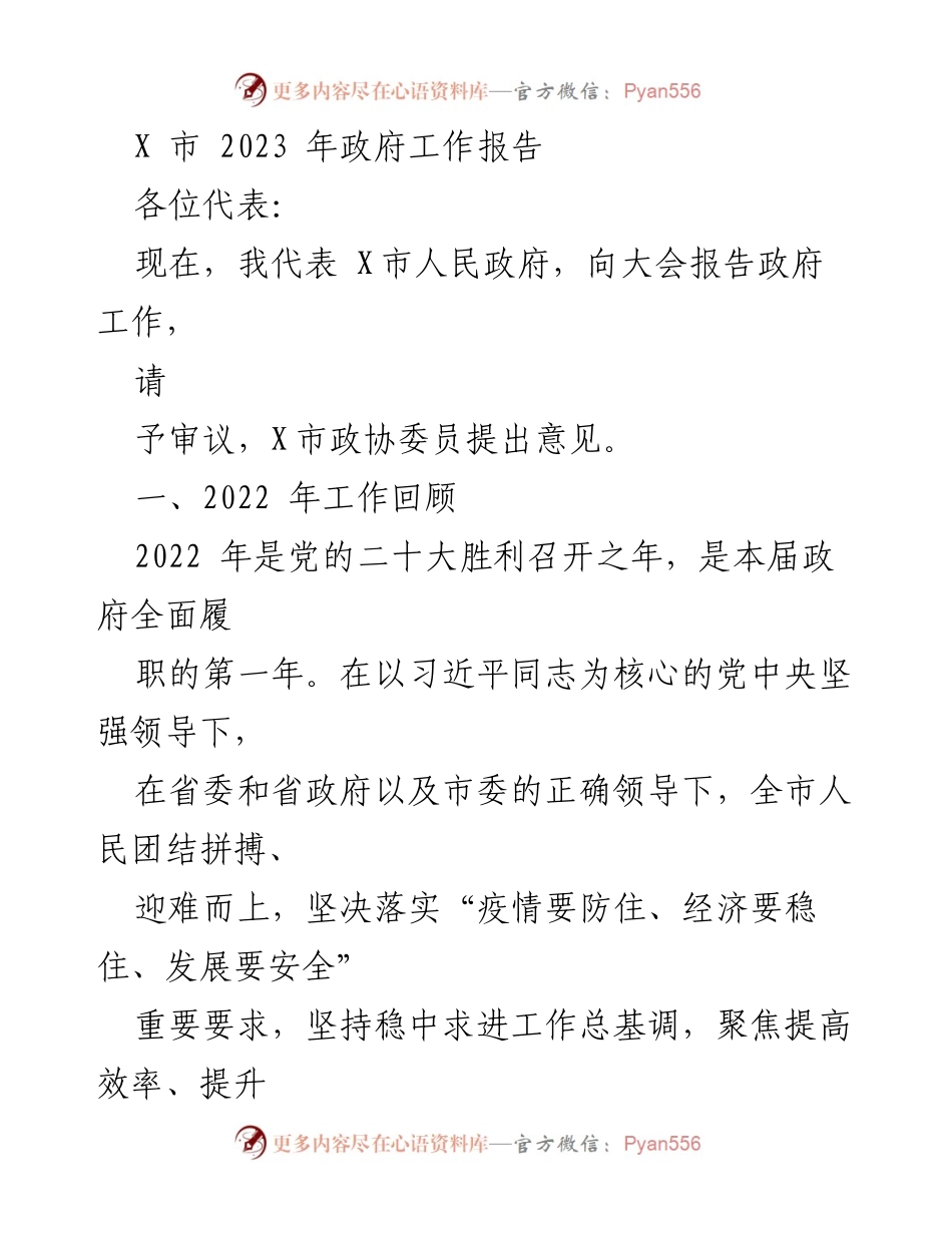[政府工作报告] 政府会议 - 2023年X市政府工作总结与发展规划.docx_第1页