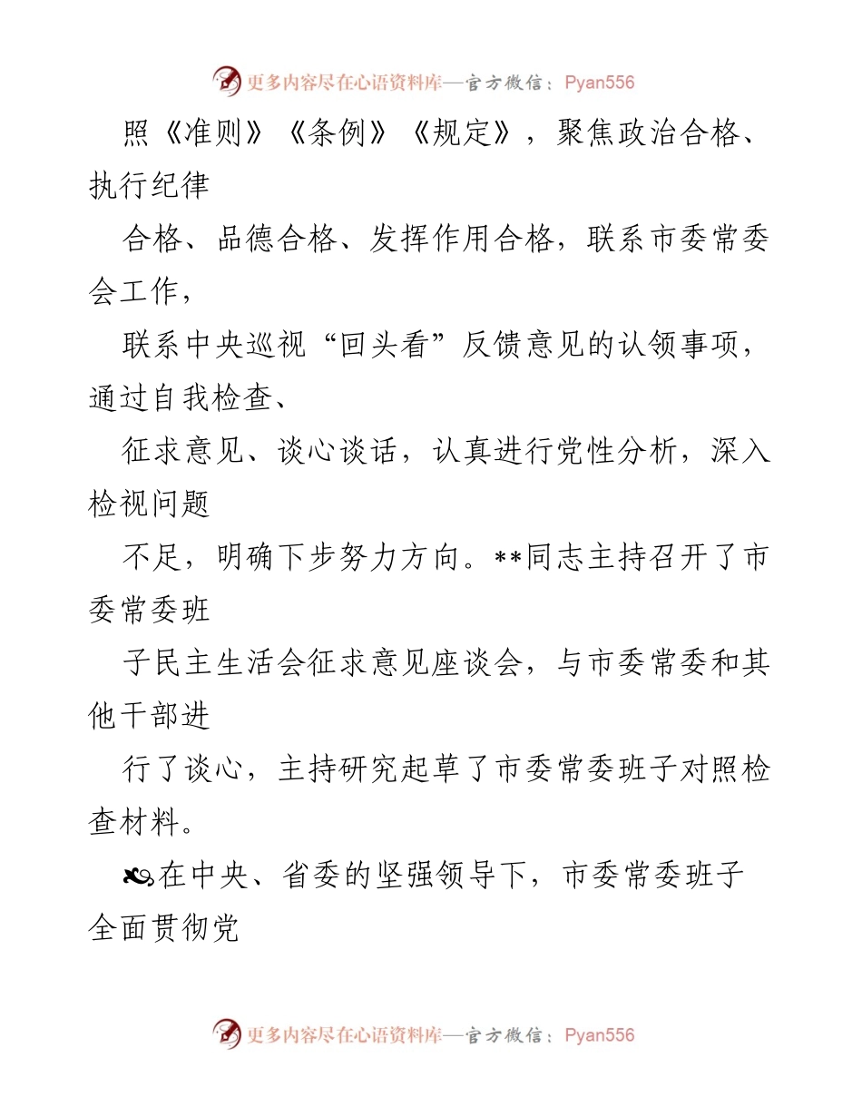 [民主生活会总结] 市委常委班子 - 深入学习与自我检视，推动党的建设与经济社会发展.docx_第2页