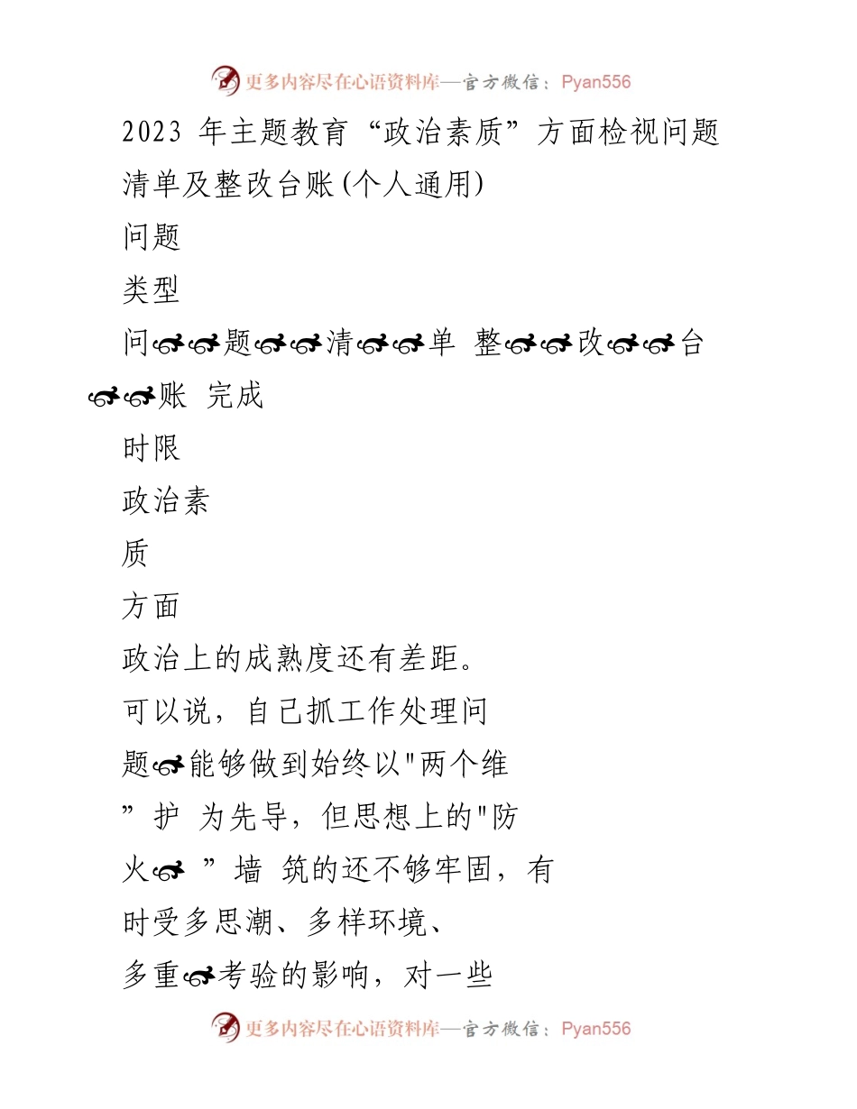 [整改报告] 主题教育 - 2023年政治素质检视与整改措施总结.docx_第1页