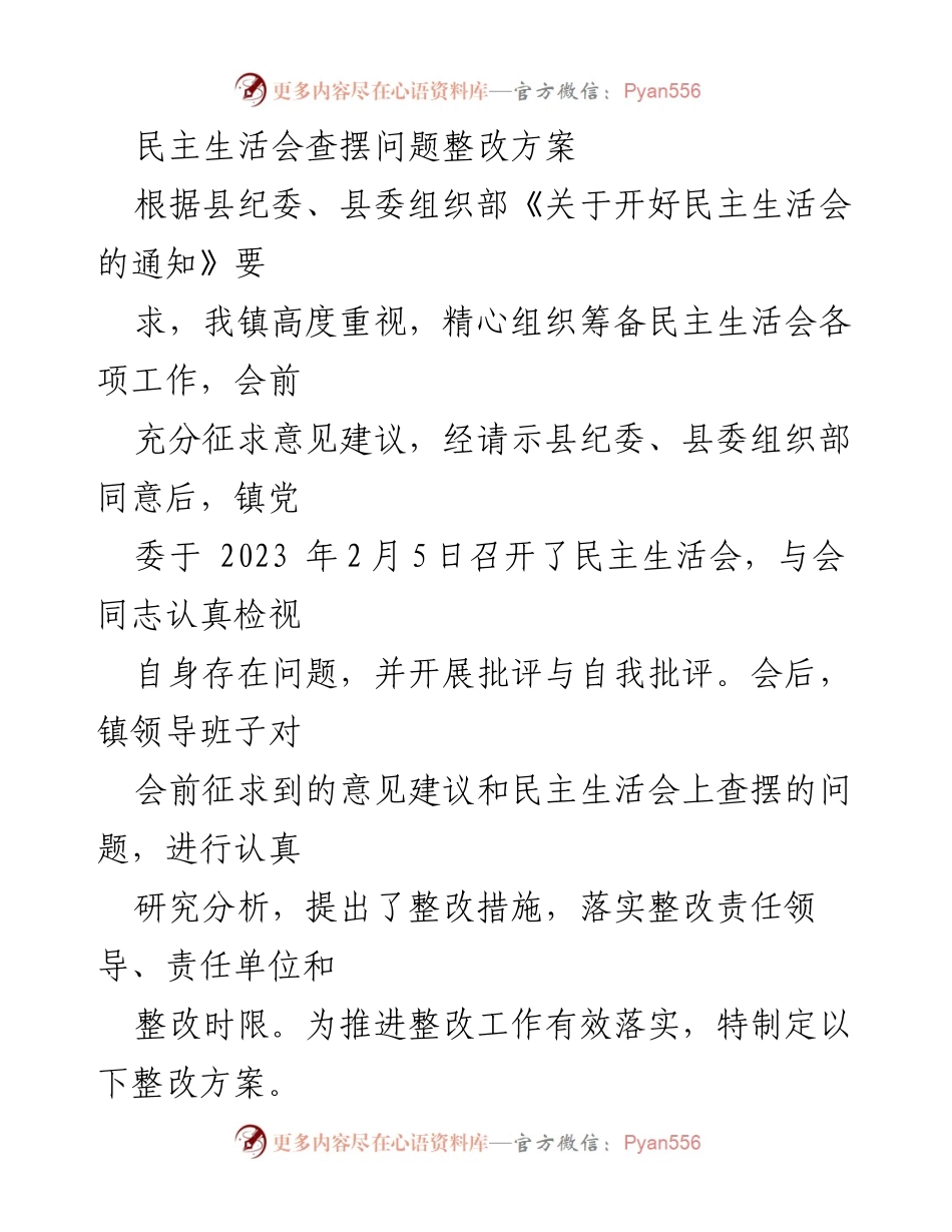 [整改方案] 民主生活会 - 加强整改落实，提升班子凝聚力与战斗力.docx_第1页