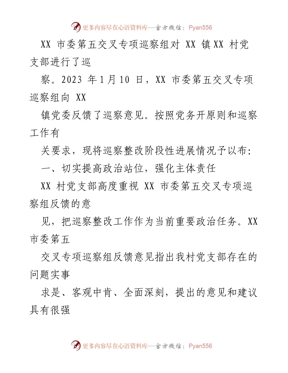 [情况报告] 巡察整改 - XX镇XX村党支部巡察整改阶段性进展情况报告汇编.docx_第2页