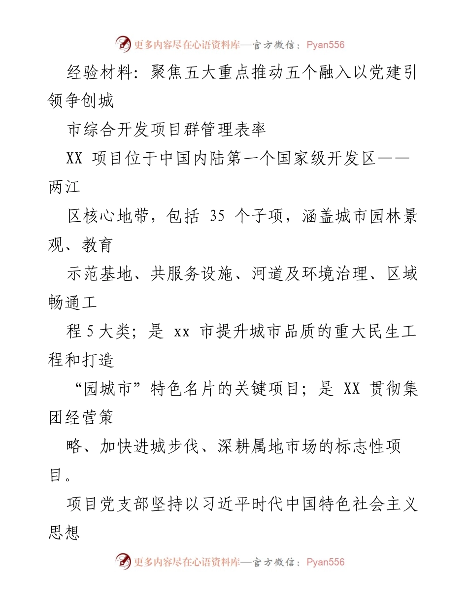 [经验材料] 党建工作推进会 - 以党建引领推动城市综合开发项目管理创新.docx_第1页