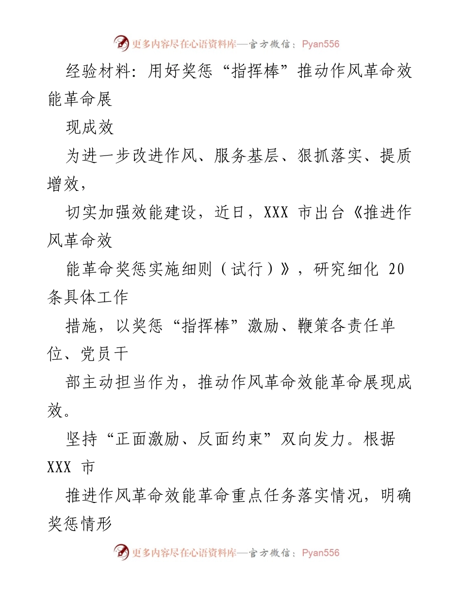 [经验材料] 政策实施 - 奖惩“指挥棒”推动作风革命与效能提升.docx_第1页
