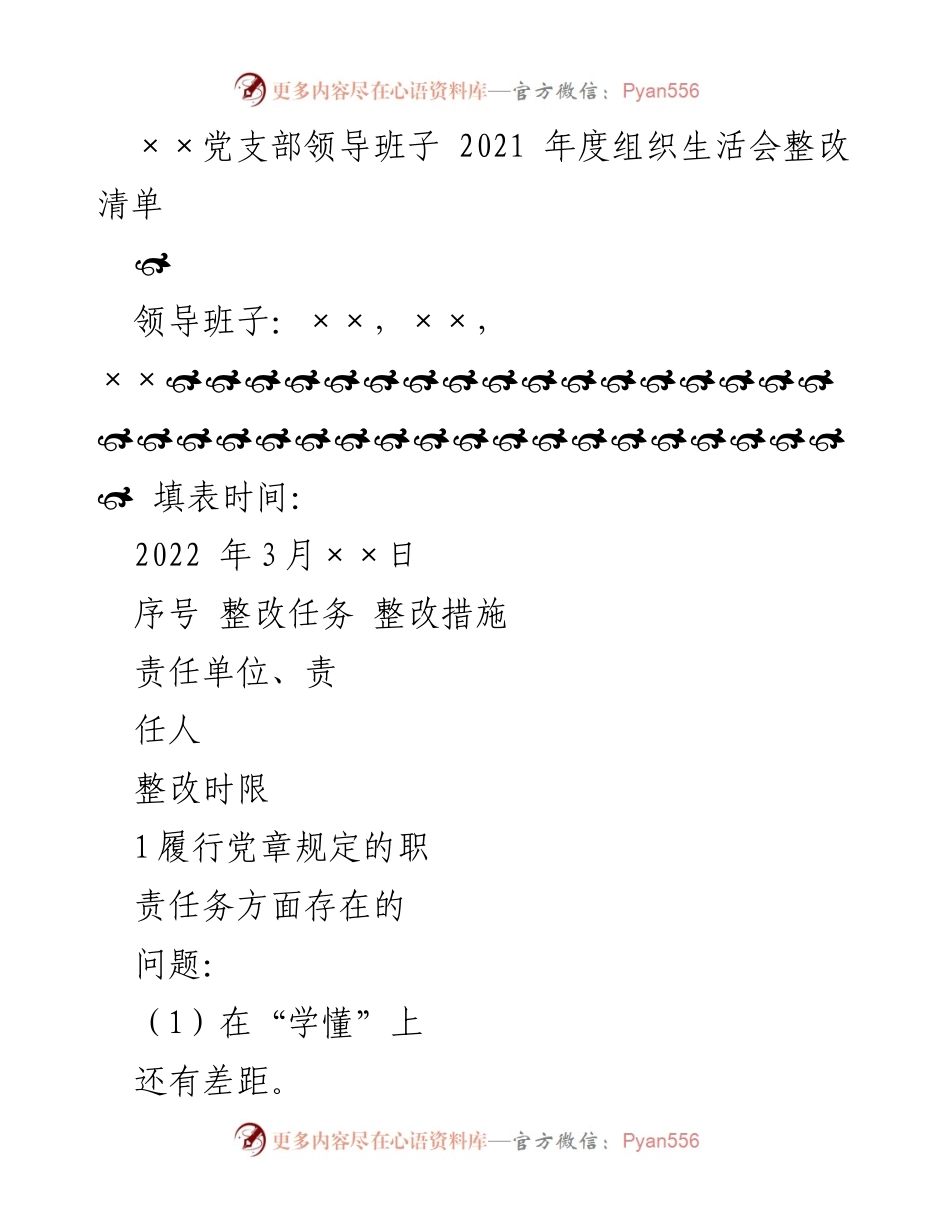 [整改清单] 组织生活会 - 2021年度党支部整改措施汇总.docx_第1页