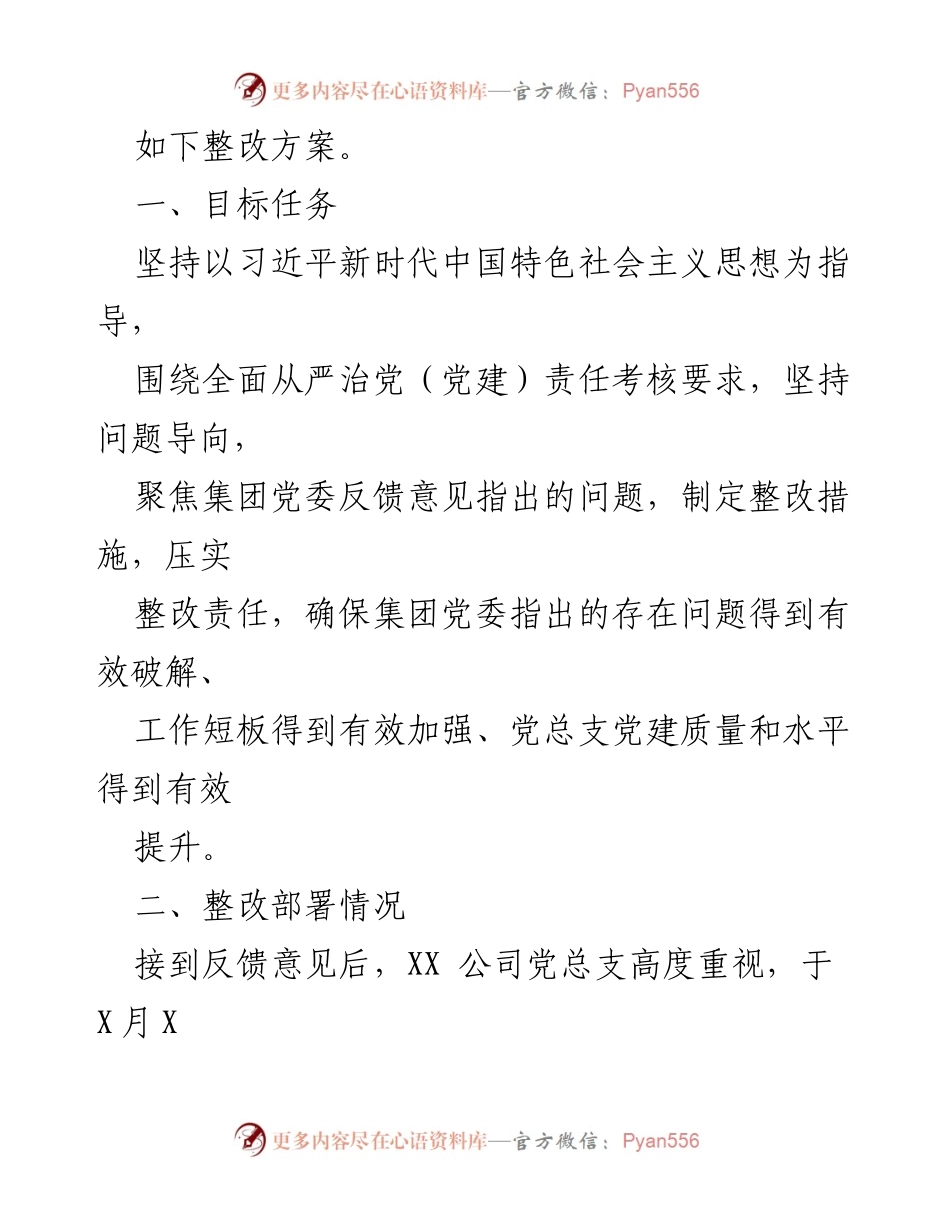 [整改方案] 国企党建 - 国企党总支2023年全面从严治党反馈意见整改方案.docx_第2页