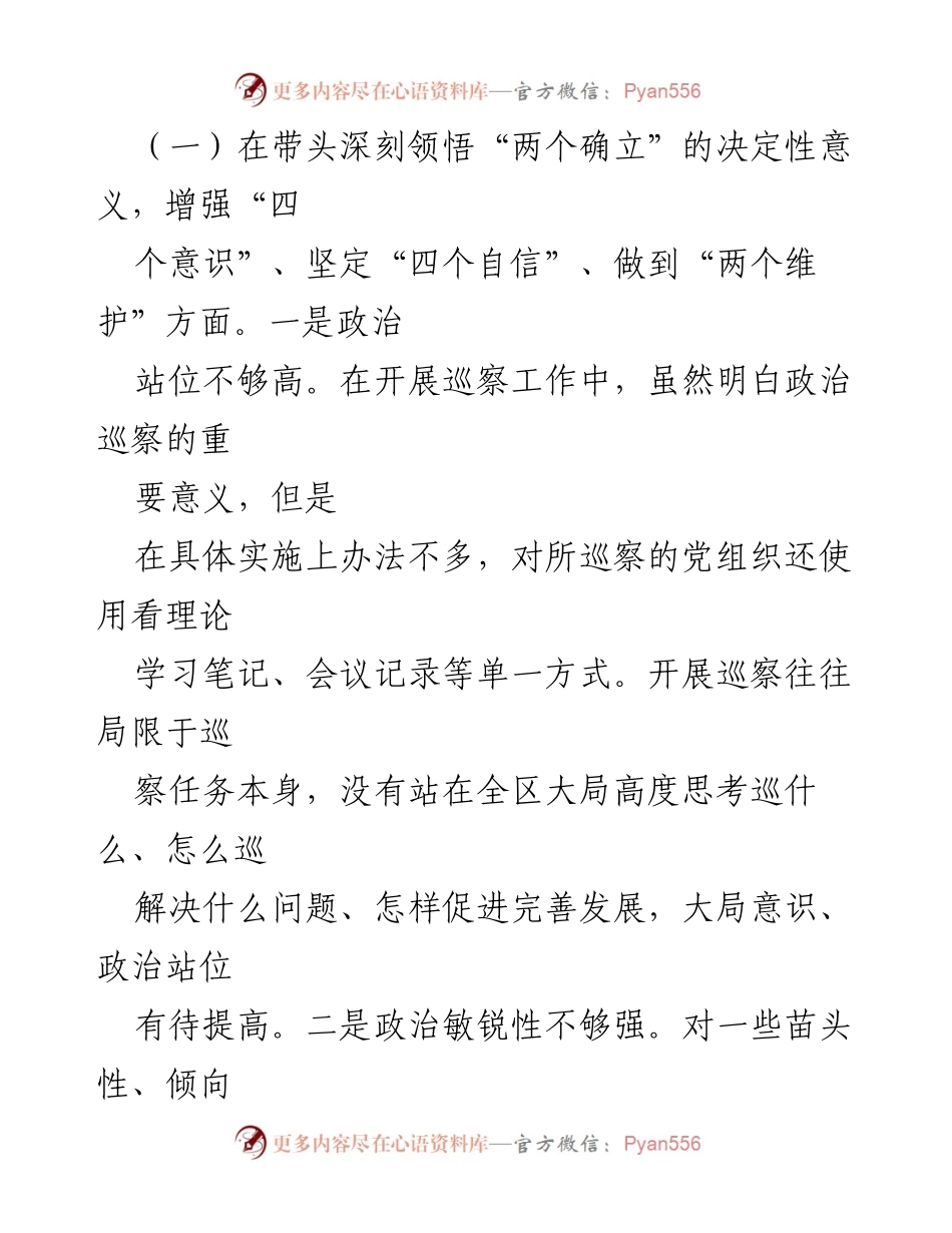 [检查材料] 年度民主生活会 - 巡察办主任年度民主生活会对照检查总结.docx_第2页